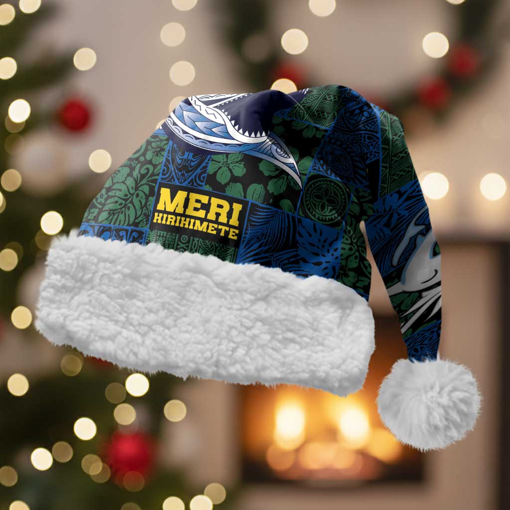 Solomon Islands Meri Kirihimete Christmas Santa Hat Funny Santa Riding Shark - Polynesian Pride