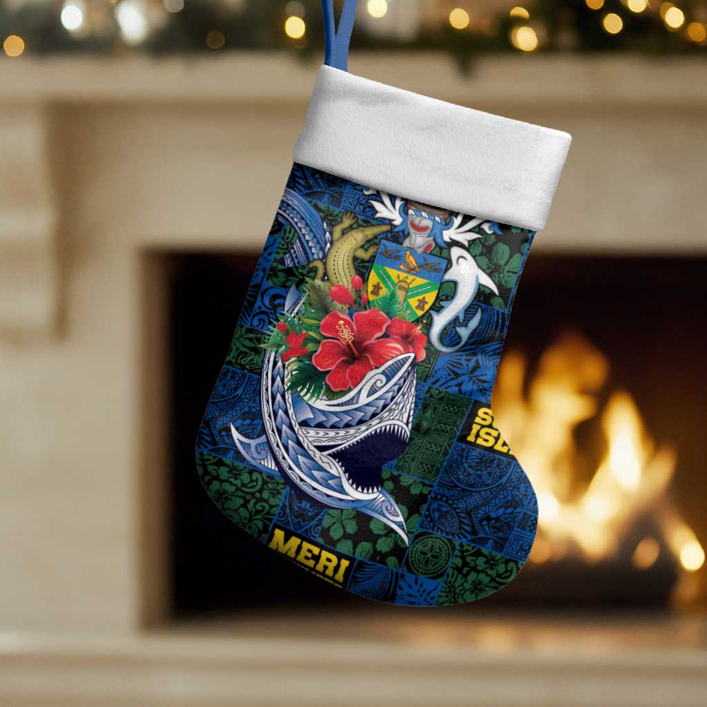 Solomon Islands Meri Kirihimete Christmas Stocking Funny Santa Riding Shark - Polynesian Pride