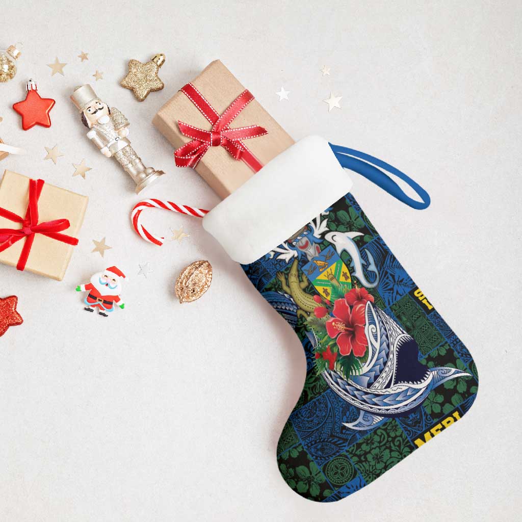 Solomon Islands Meri Kirihimete Christmas Stocking Funny Santa Riding Shark LT9 - Polynesian Pride