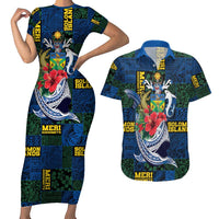 Solomon Islands Meri Kirihimete Couples Matching Short Sleeve Bodycon Dress and Hawaiian Shirt Funny Santa Riding Shark - Polynesian Pride