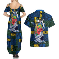 Solomon Islands Meri Kirihimete Couples Matching Summer Maxi Dress and Hawaiian Shirt Funny Santa Riding Shark - Polynesian Pride