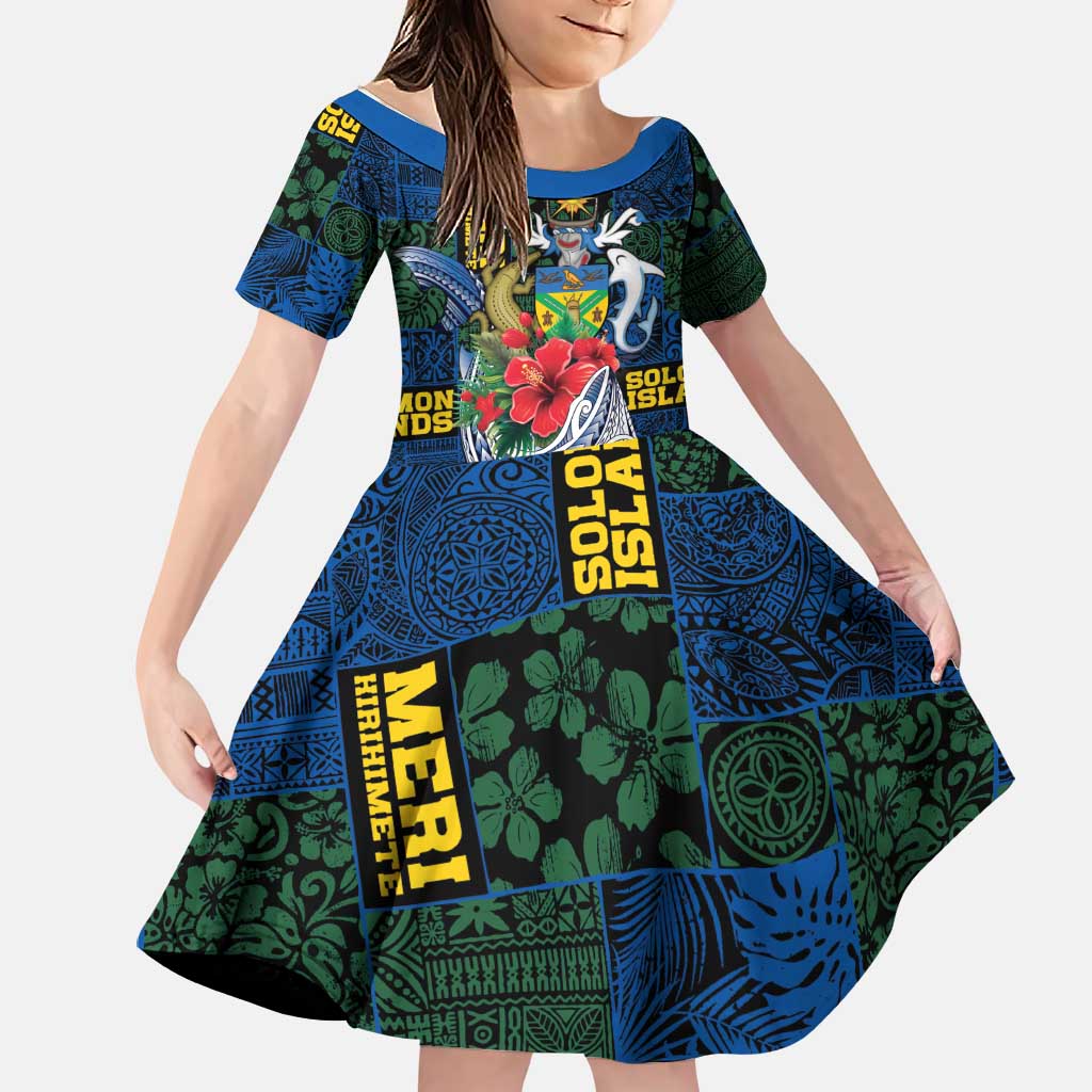 Solomon Islands Meri Kirihimete Family Matching Long Sleeve Bodycon Dress and Hawaiian Shirt Funny Santa Riding Shark LT9 Daughter's Dress Blue - Polynesian Pride