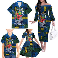 Solomon Islands Meri Kirihimete Family Matching Off The Shoulder Long Sleeve Dress and Hawaiian Shirt Funny Santa Riding Shark LT9 - Polynesian Pride