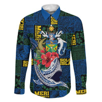 Solomon Islands Meri Kirihimete Family Matching Off The Shoulder Long Sleeve Dress and Hawaiian Shirt Funny Santa Riding Shark LT9 Dad's Shirt - Long Sleeve Blue - Polynesian Pride