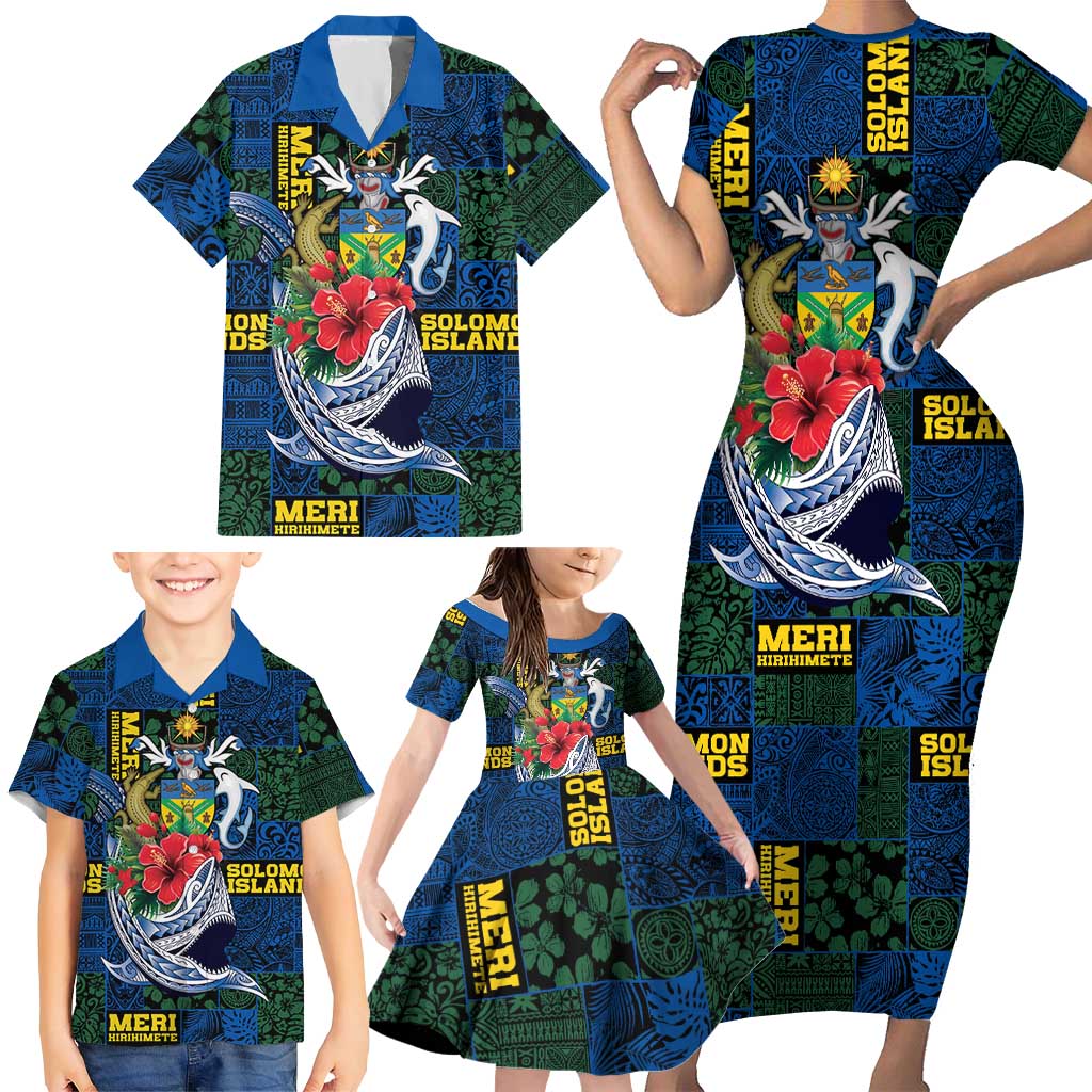 Solomon Islands Meri Kirihimete Family Matching Short Sleeve Bodycon Dress and Hawaiian Shirt Funny Santa Riding Shark LT9 - Polynesian Pride