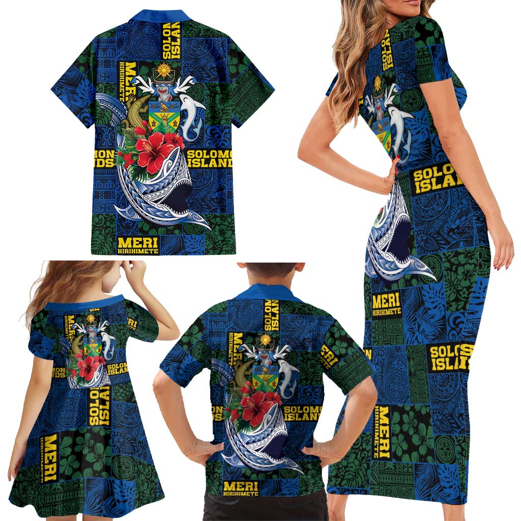 Solomon Islands Meri Kirihimete Family Matching Short Sleeve Bodycon Dress and Hawaiian Shirt Funny Santa Riding Shark LT9 - Polynesian Pride