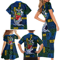 Solomon Islands Meri Kirihimete Family Matching Short Sleeve Bodycon Dress and Hawaiian Shirt Funny Santa Riding Shark LT9 - Polynesian Pride