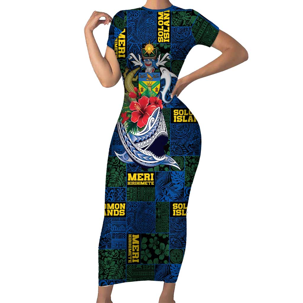 Solomon Islands Meri Kirihimete Family Matching Short Sleeve Bodycon Dress and Hawaiian Shirt Funny Santa Riding Shark LT9 Mom's Dress Blue - Polynesian Pride