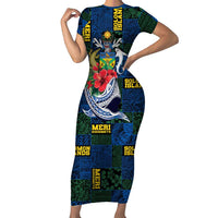 Solomon Islands Meri Kirihimete Family Matching Short Sleeve Bodycon Dress and Hawaiian Shirt Funny Santa Riding Shark LT9 Mom's Dress Blue - Polynesian Pride