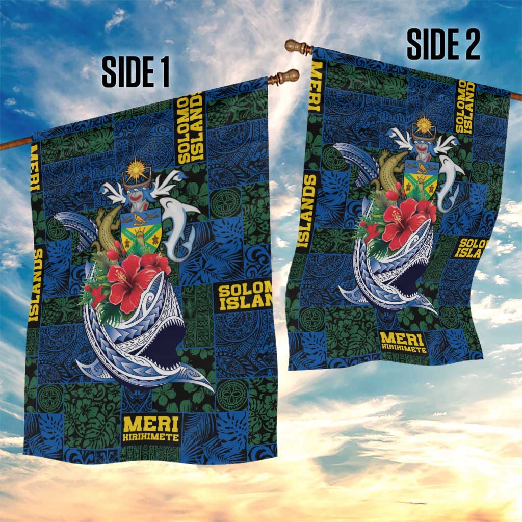 Solomon Islands Meri Kirihimete Garden Flag Funny Santa Riding Shark - Polynesian Pride