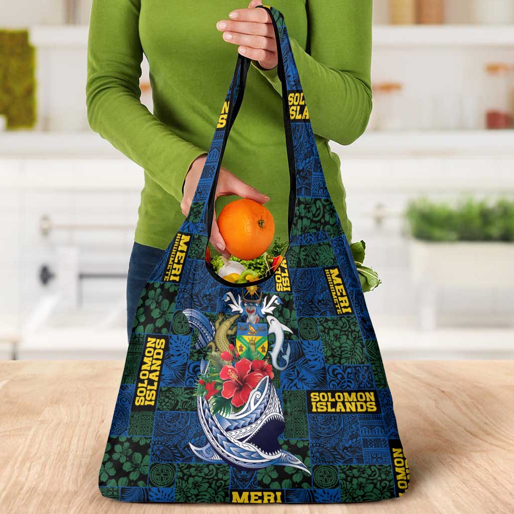 Solomon Islands Meri Kirihimete Grocery Bag Funny Santa Riding Shark - Polynesian Pride