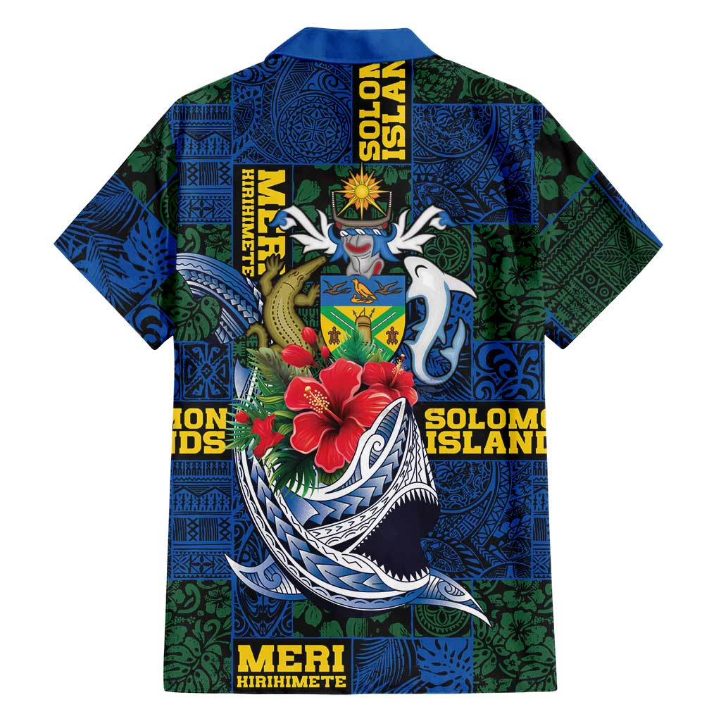 Solomon Islands Meri Kirihimete Hawaiian Shirt Funny Santa Riding Shark - Polynesian Pride