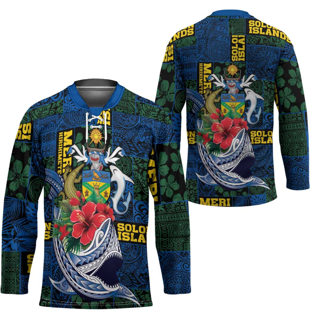 Solomon Islands Meri Kirihimete Hockey Jersey Funny Santa Riding Shark - Polynesian Pride