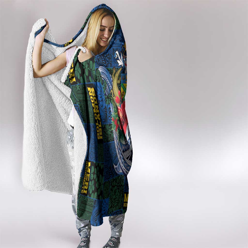 Solomon Islands Meri Kirihimete Hooded Blanket Funny Santa Riding Shark - Polynesian Pride