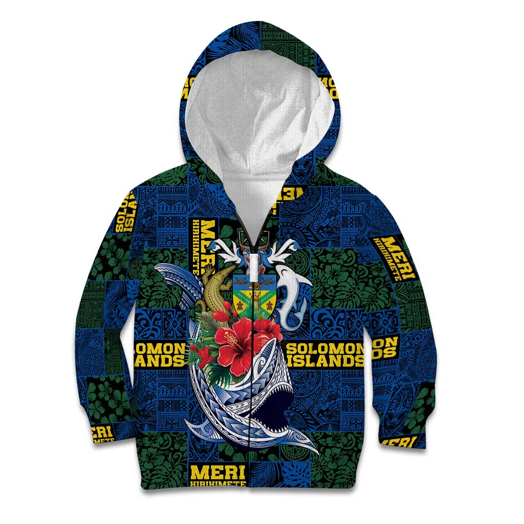 Solomon Islands Meri Kirihimete Kid Hoodie Funny Santa Riding Shark - Polynesian Pride