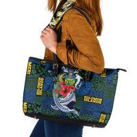 Solomon Islands Meri Kirihimete Leather Tote Bag Funny Santa Riding Shark - Polynesian Pride