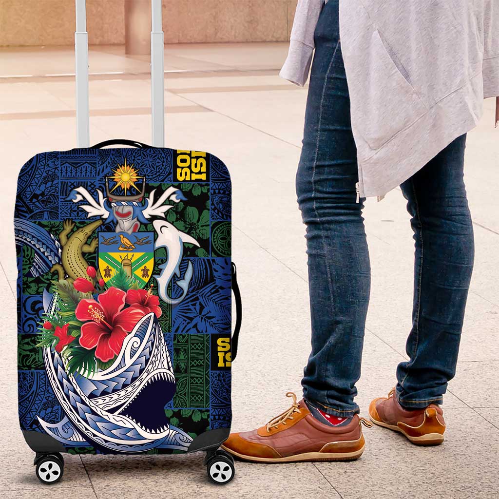 Solomon Islands Meri Kirihimete Luggage Cover Funny Santa Riding Shark - Polynesian Pride