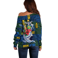 Solomon Islands Meri Kirihimete Off Shoulder Sweater Funny Santa Riding Shark LT9 - Polynesian Pride