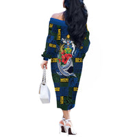 Solomon Islands Meri Kirihimete Off The Shoulder Long Sleeve Dress Funny Santa Riding Shark - Polynesian Pride