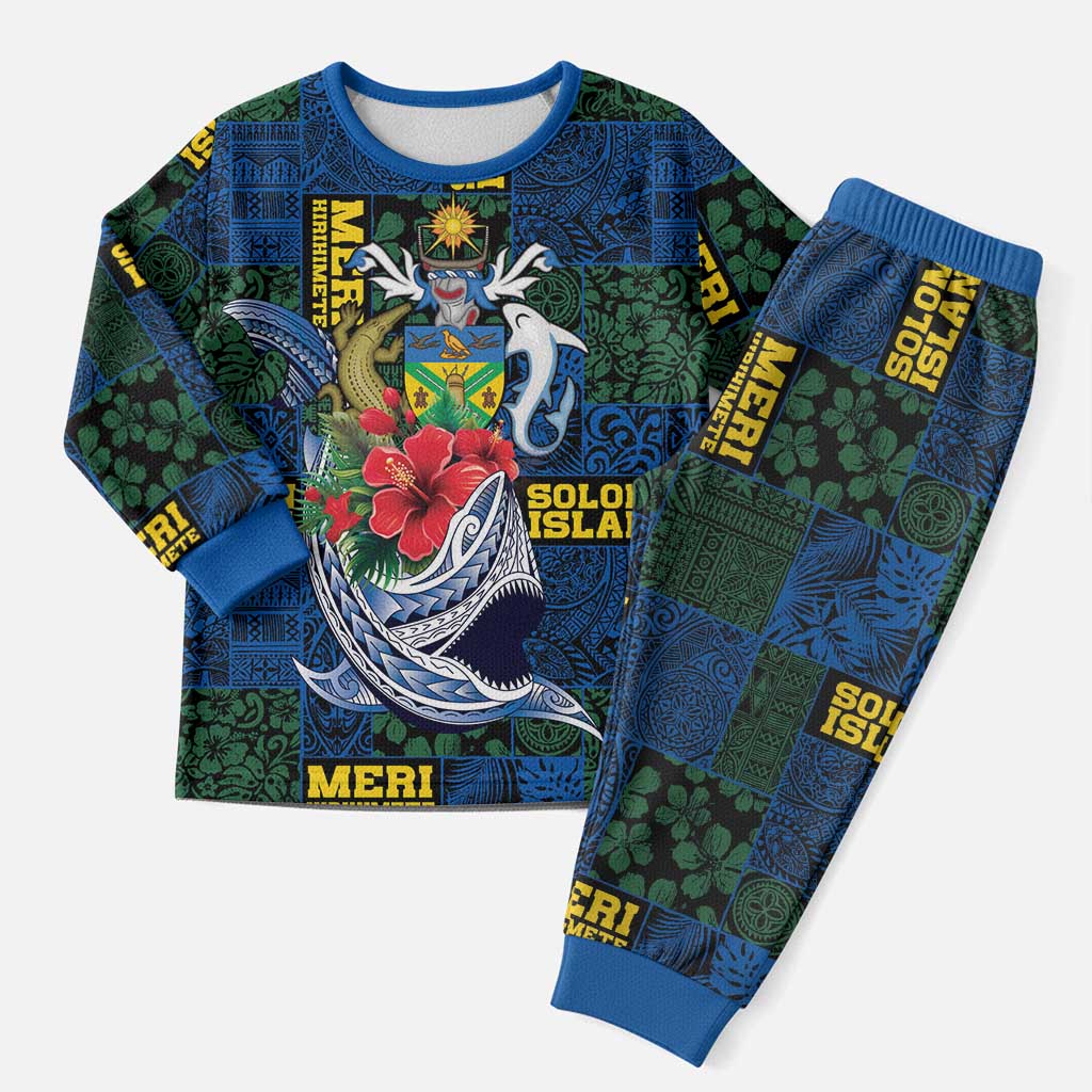 Solomon Islands Meri Kirihimete Christmas Pajama Set Funny Santa Riding Shark - Polynesian Pride