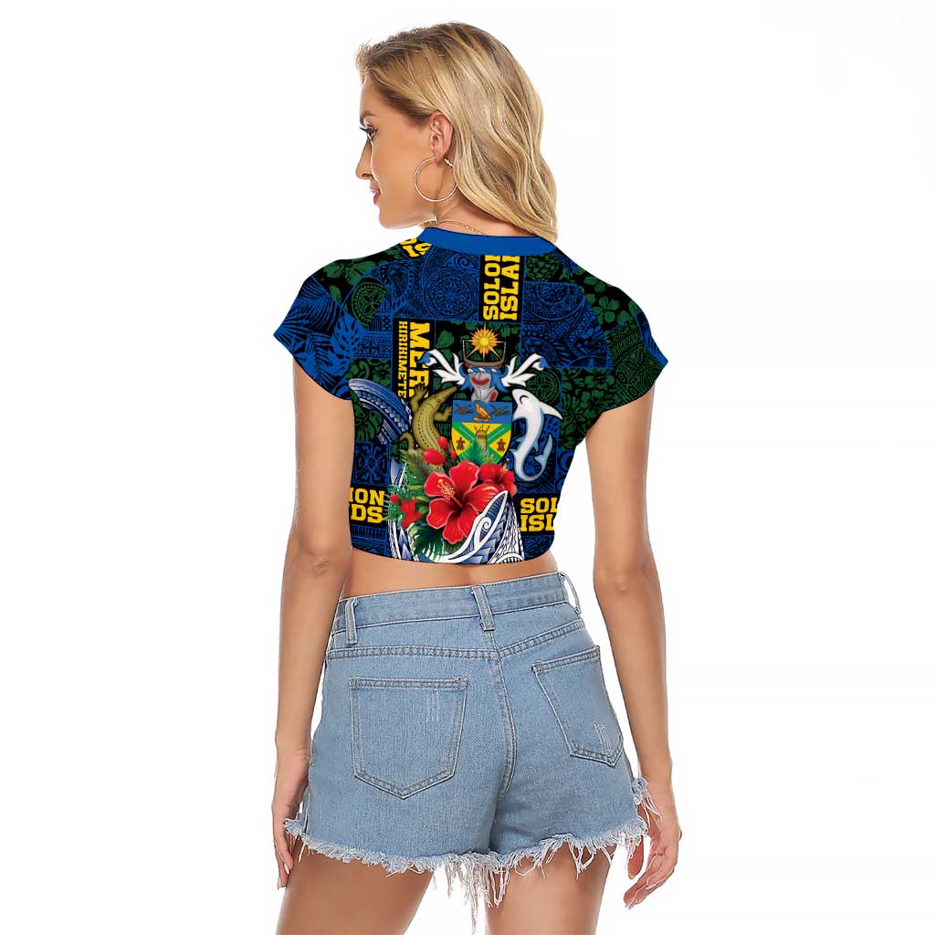 Solomon Islands Meri Kirihimete Raglan Cropped T Shirt Funny Santa Riding Shark - Polynesian Pride