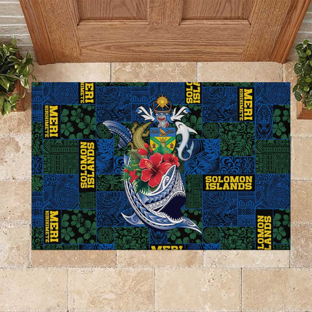 Solomon Islands Meri Kirihimete Rubber Doormat Funny Santa Riding Shark - Polynesian Pride