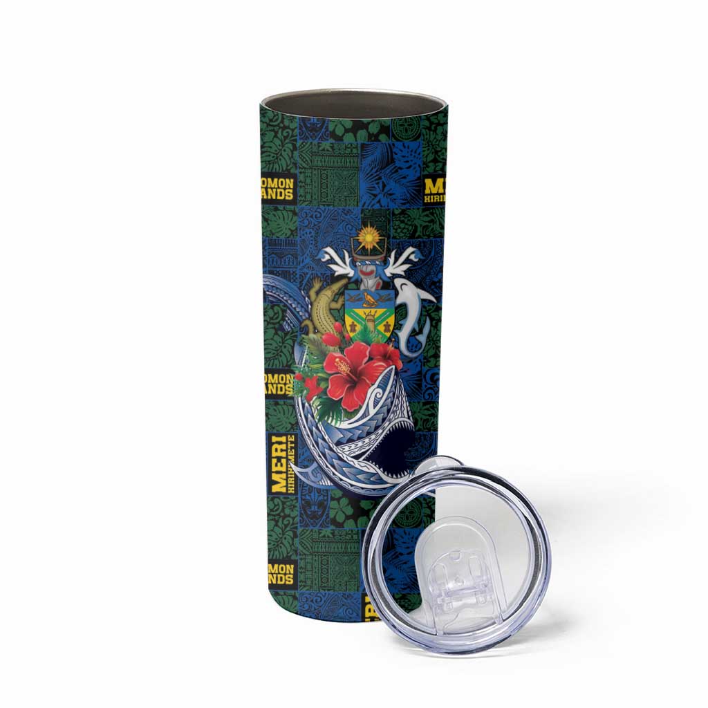 Solomon Islands Meri Kirihimete Skinny Tumbler Funny Santa Riding Shark - Polynesian Pride