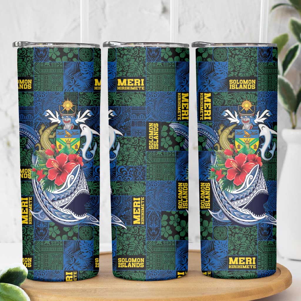 Solomon Islands Meri Kirihimete Skinny Tumbler Funny Santa Riding Shark - Polynesian Pride