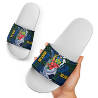 Solomon Islands Meri Kirihimete Slide Sandals Funny Santa Riding Shark - Polynesian Pride