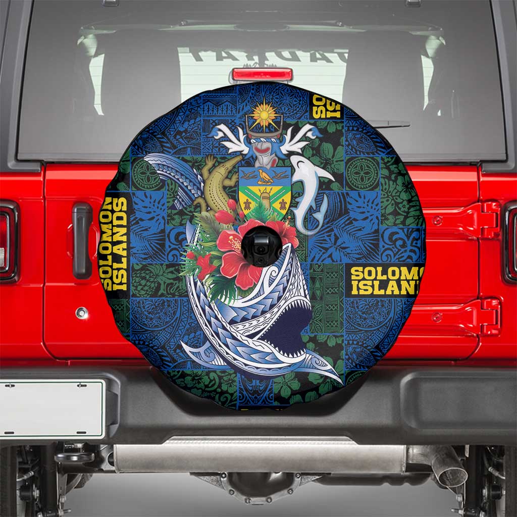 Solomon Islands Meri Kirihimete Spare Tire Cover Funny Santa Riding Shark - Polynesian Pride