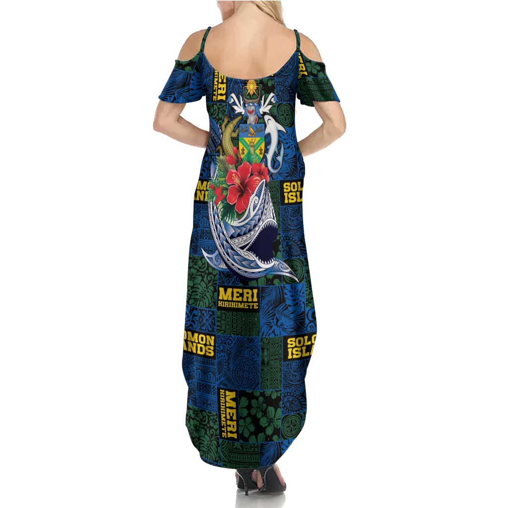 Solomon Islands Meri Kirihimete Summer Maxi Dress Funny Santa Riding Shark - Polynesian Pride