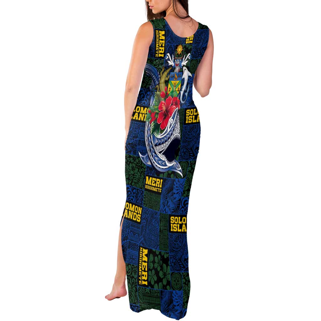 Solomon Islands Meri Kirihimete Tank Maxi Dress Funny Santa Riding Shark - Polynesian Pride