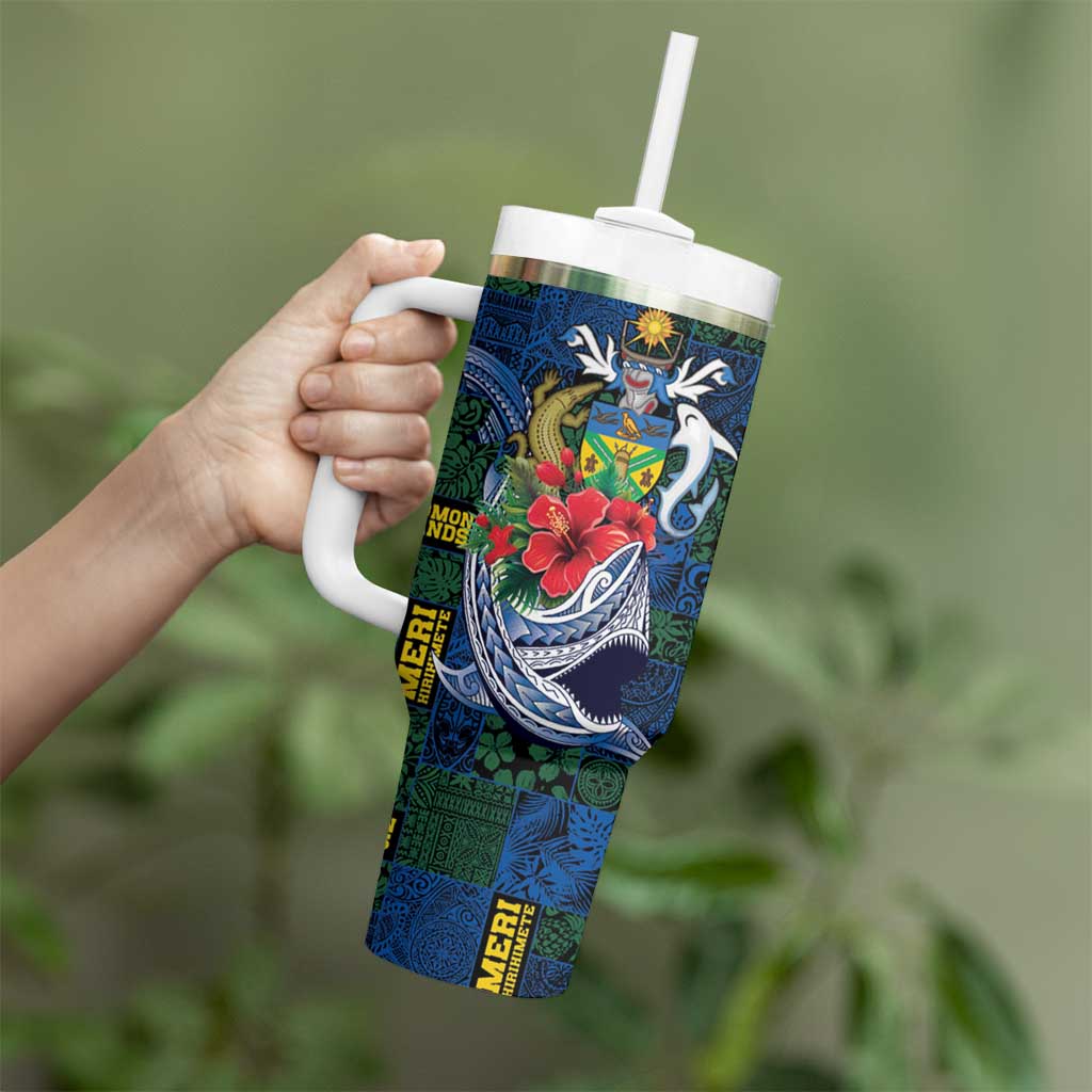Solomon Islands Meri Kirihimete Tumbler With Handle Funny Santa Riding Shark - Polynesian Pride