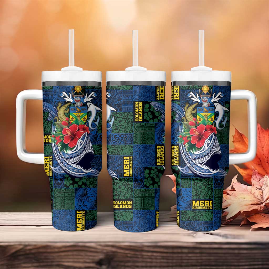 Solomon Islands Meri Kirihimete Tumbler With Handle Funny Santa Riding Shark - Polynesian Pride