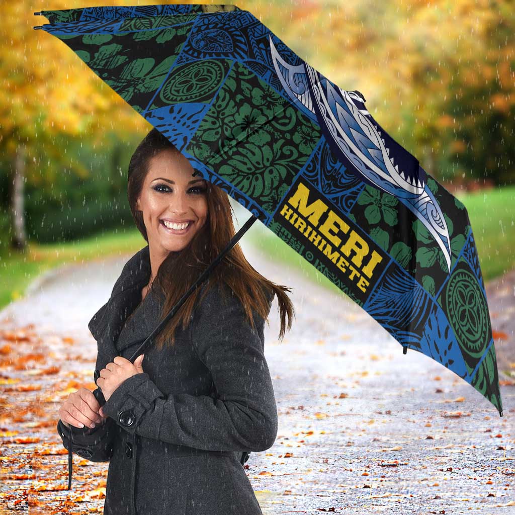 Solomon Islands Meri Kirihimete Umbrella Funny Santa Riding Shark - Polynesian Pride