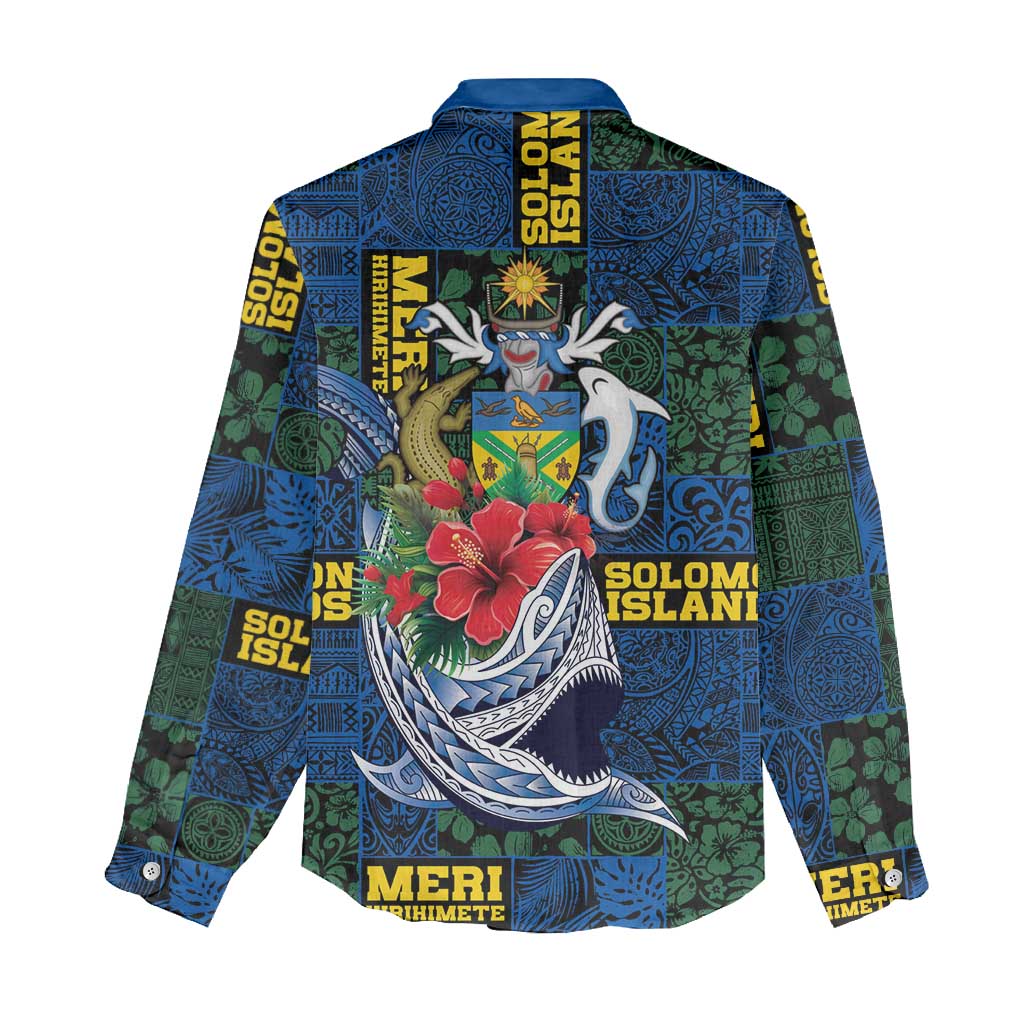 Solomon Islands Meri Kirihimete Women Casual Shirt Funny Santa Riding Shark - Polynesian Pride