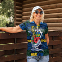 Solomon Islands Meri Kirihimete Women Polo Shirt Funny Santa Riding Shark - Polynesian Pride