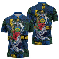 Solomon Islands Meri Kirihimete Zipper Polo Shirt Funny Santa Riding Shark - Polynesian Pride