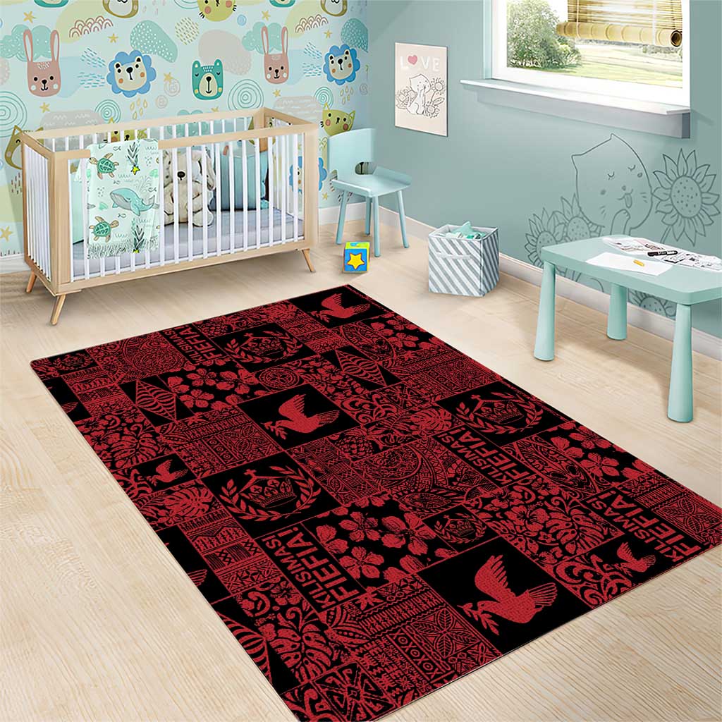 Black Tonga Kilisimasi Fiefia Area Rug Pacific Patchwork Xmas Vibes - Polynesian Pride