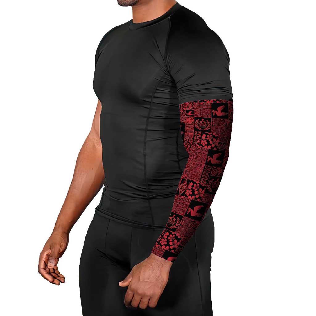 Black Tonga Kilisimasi Fiefia Arm Sleeves Pacific Patchwork Xmas Vibes - Polynesian Pride