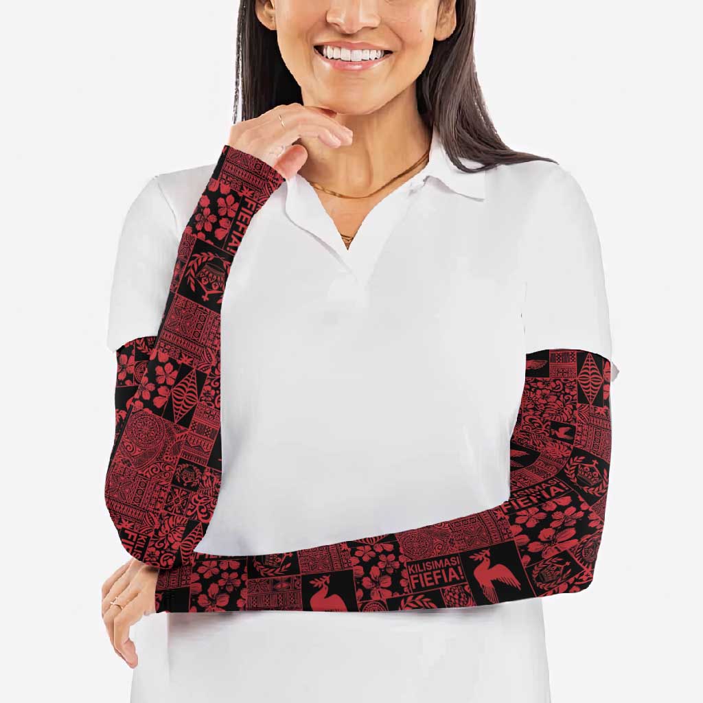 Black Tonga Kilisimasi Fiefia Arm Sleeves Pacific Patchwork Xmas Vibes - Polynesian Pride