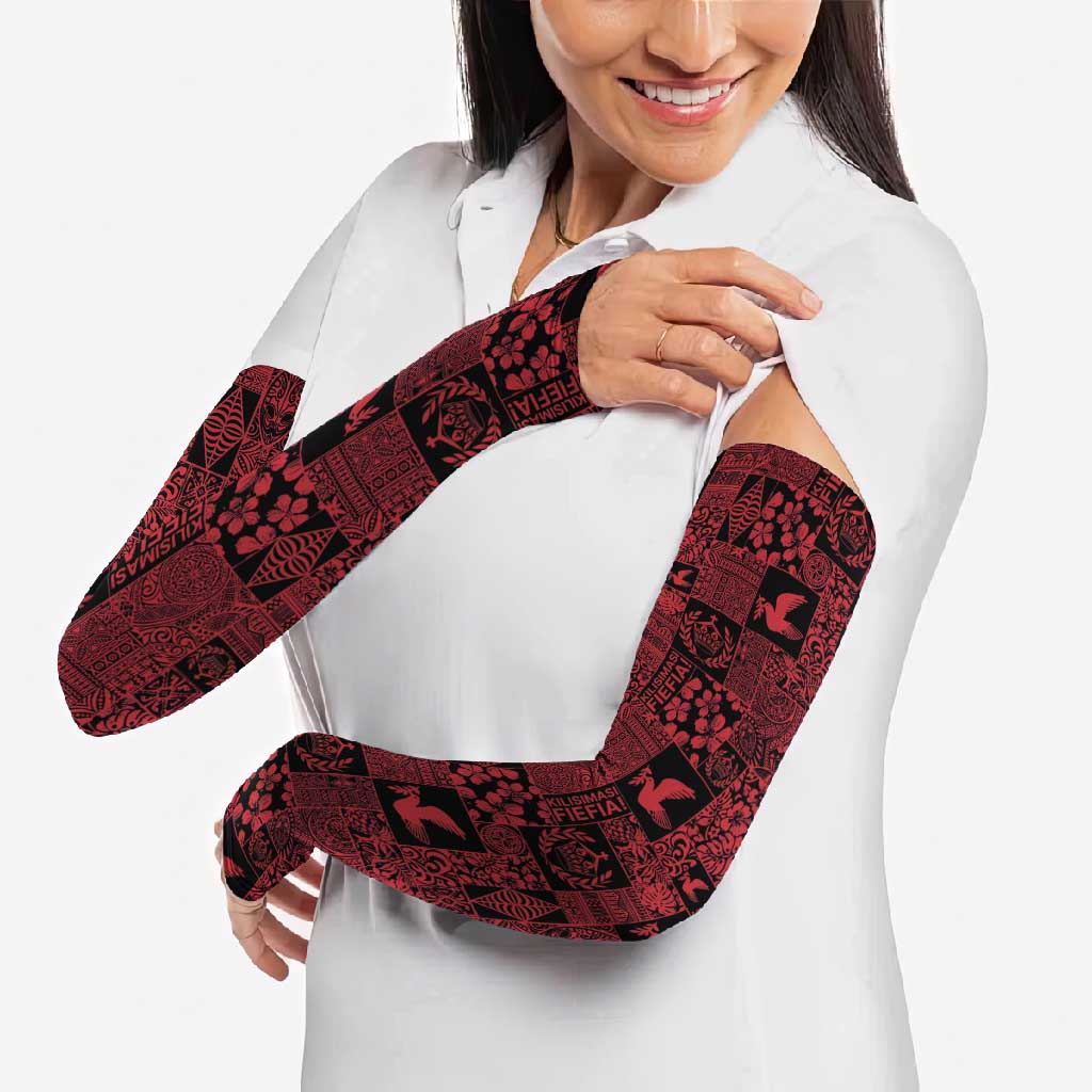 Black Tonga Kilisimasi Fiefia Arm Sleeves Pacific Patchwork Xmas Vibes - Polynesian Pride