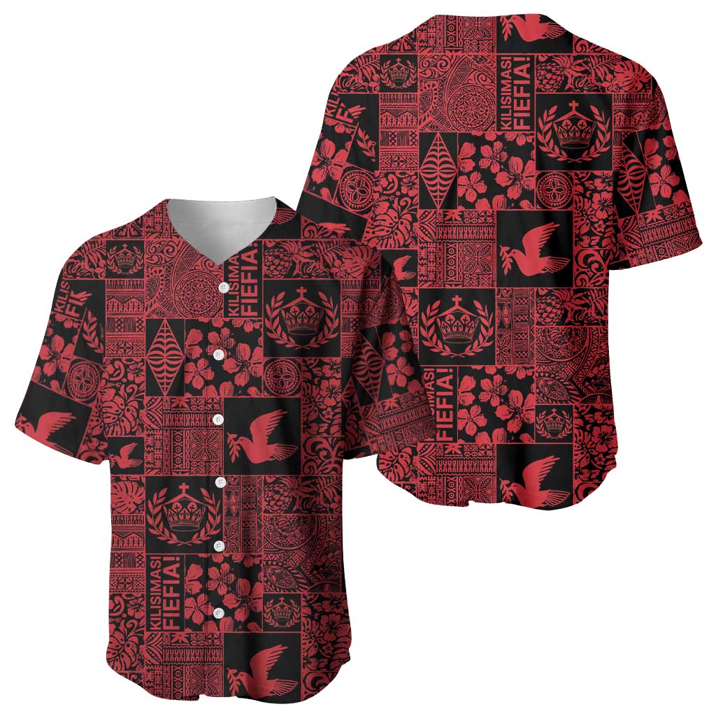 Black Tonga Kilisimasi Fiefia Baseball Jersey Pacific Patchwork Xmas Vibes - Polynesian Pride
