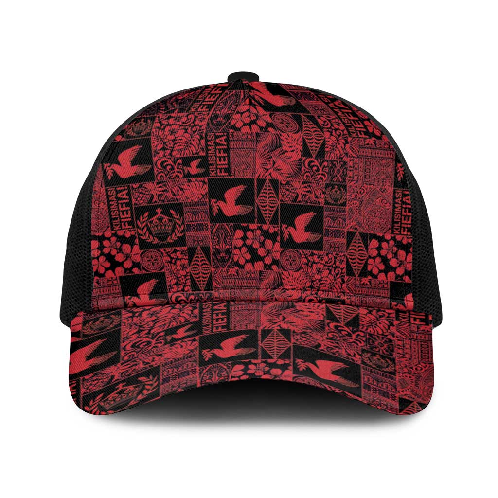 Black Tonga Kilisimasi Fiefia Baseball Net Cap Pacific Patchwork Xmas Vibes - Polynesian Pride
