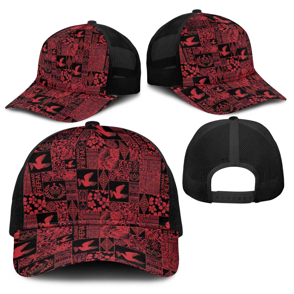 Black Tonga Kilisimasi Fiefia Baseball Net Cap Pacific Patchwork Xmas Vibes - Polynesian Pride