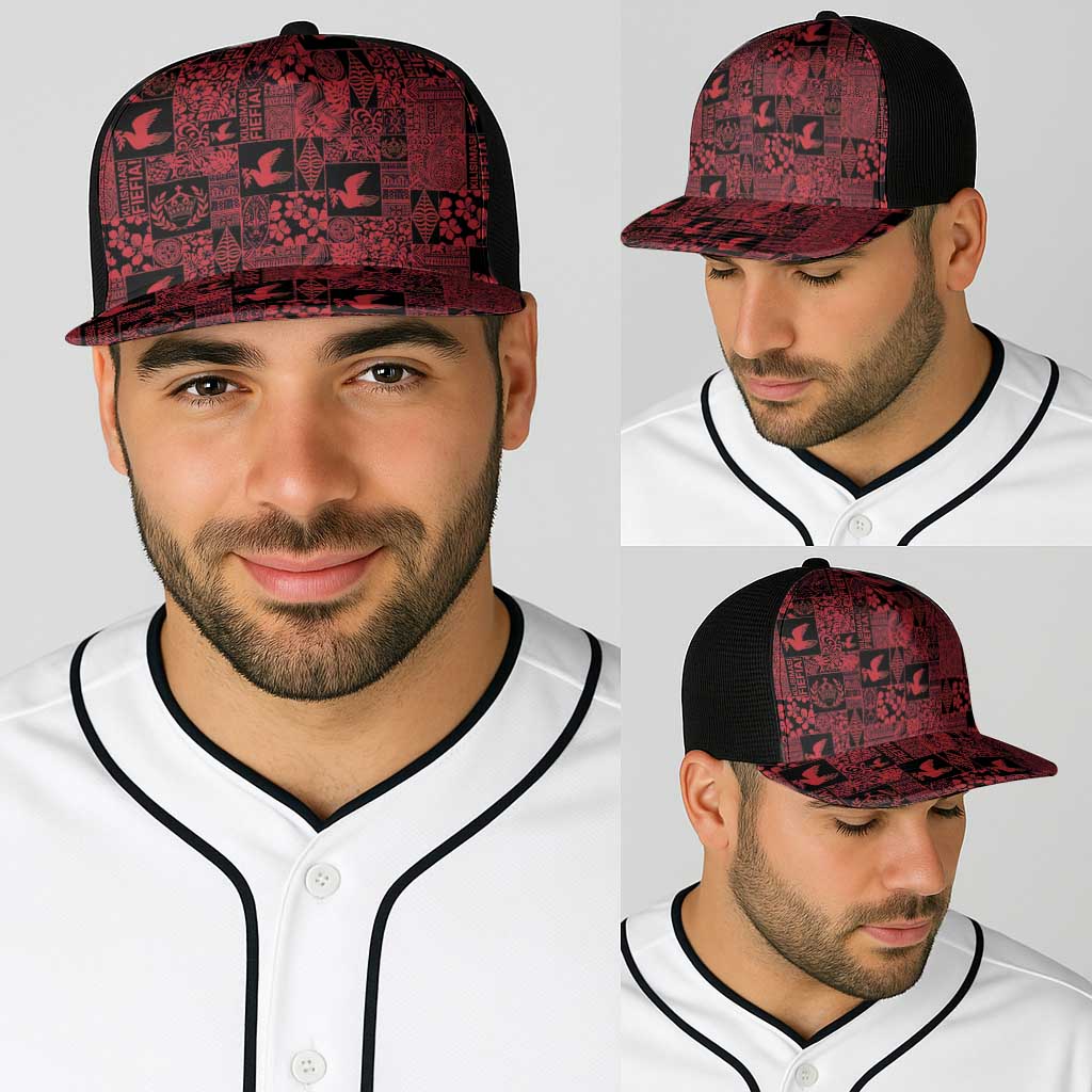 Black Tonga Kilisimasi Fiefia Baseball Net Cap Pacific Patchwork Xmas Vibes - Polynesian Pride