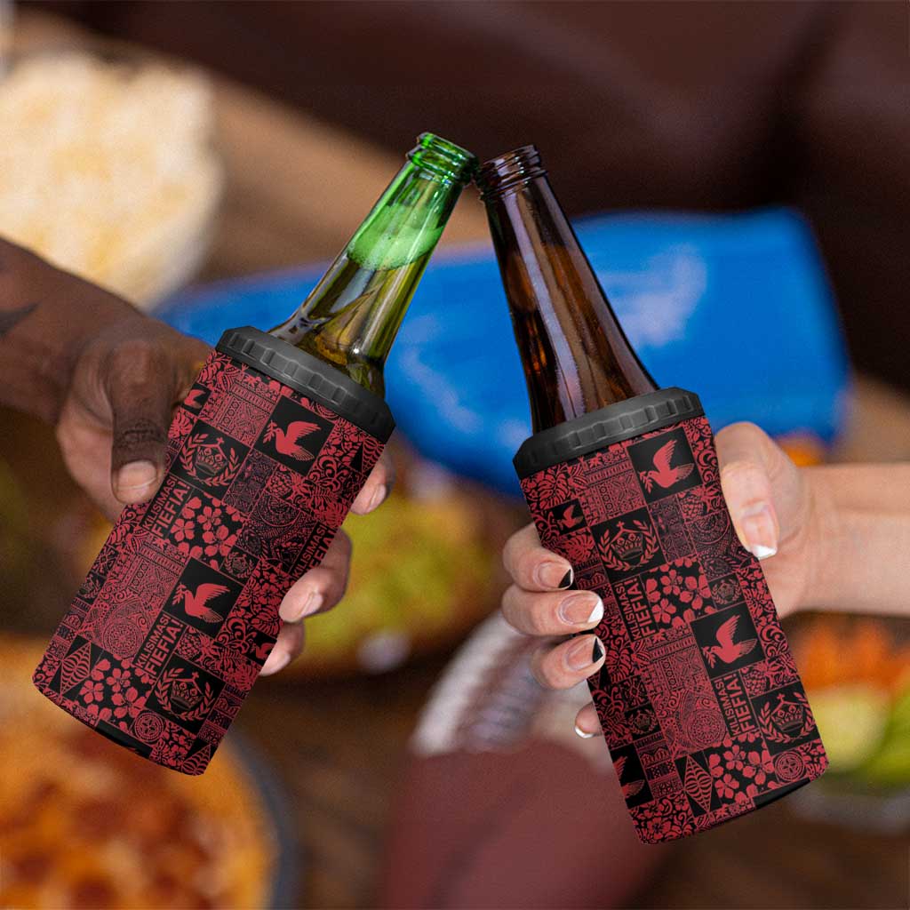 Black Tonga Kilisimasi Fiefia 4 in 1 Can Cooler Tumbler Pacific Patchwork Xmas Vibes - Polynesian Pride
