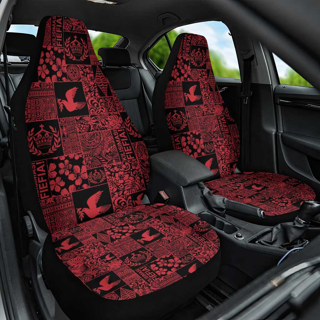 Black Tonga Kilisimasi Fiefia Car Seat Cover Pacific Patchwork Xmas Vibes LT9 One Size Black - Polynesian Pride