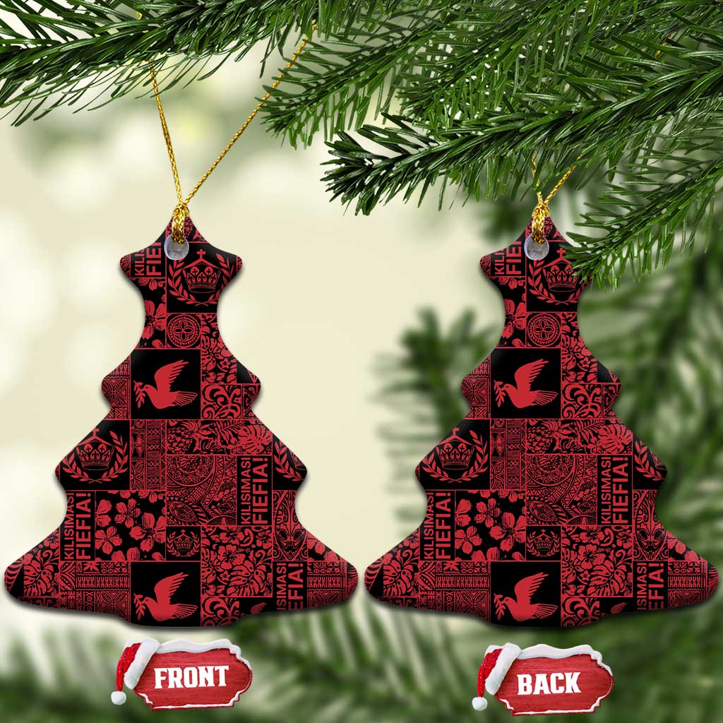 Black Tonga Kilisimasi Fiefia Ceramic Ornament Pacific Patchwork Xmas Vibes - Polynesian Pride