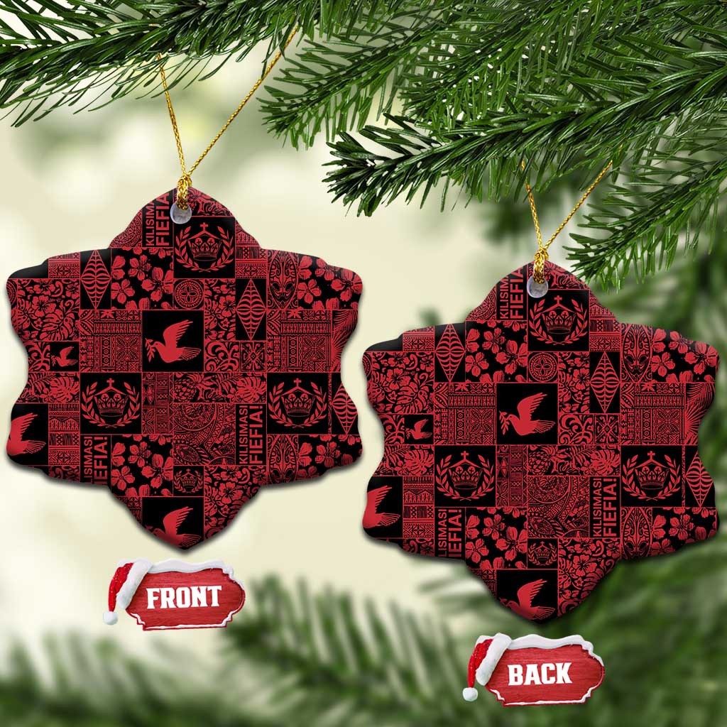 Black Tonga Kilisimasi Fiefia Ceramic Ornament Pacific Patchwork Xmas Vibes - Polynesian Pride